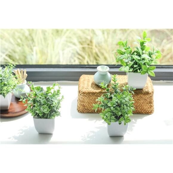 4 Pack Fake Plants Mini Artificial Greenery Potted Plants for Home - Picture 6 of 7